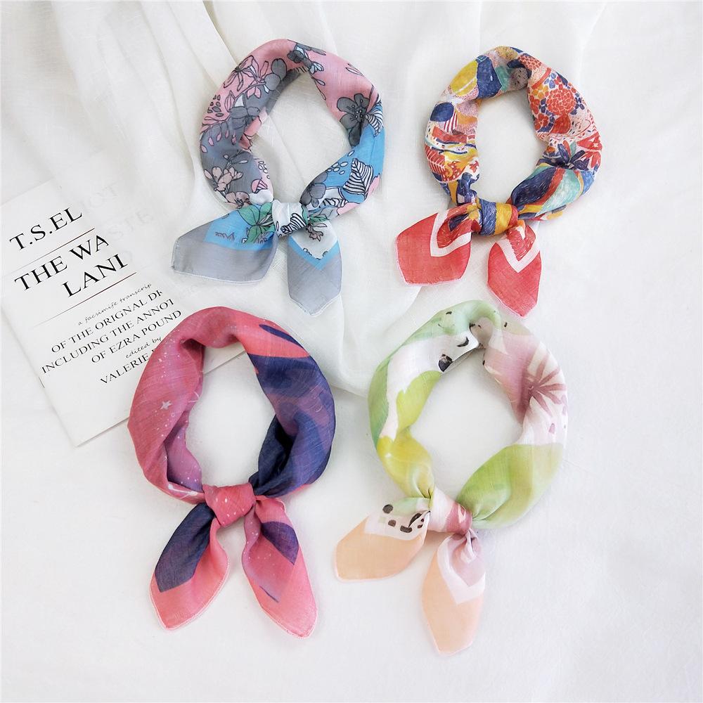 Cotton And Linen Small Square Scarf Silk Scarf Women'S Spring And Autumn New Style Artistic And Versatile Fashionable Temperament Headband Scarf
