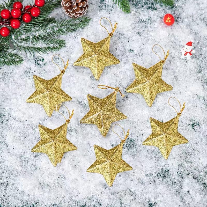 6pcs Trumpet Glitter Five-pointed Star Pendant Christmas Five Pointed Star Pendant