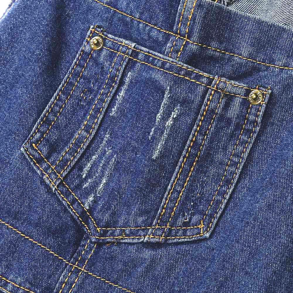 Lässige Streetwear Loch Denim Jumpsuits Damen Locker Latzhose Tasche Lange Hosen Taille Gerade Jeans Overalls
