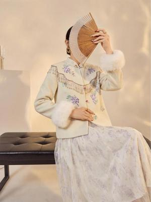 2026 Winter Fashion Elegant Embroidered Cloud-Shoulder Wool Coat & Luxury Half Skirt Set for Women - NZ043