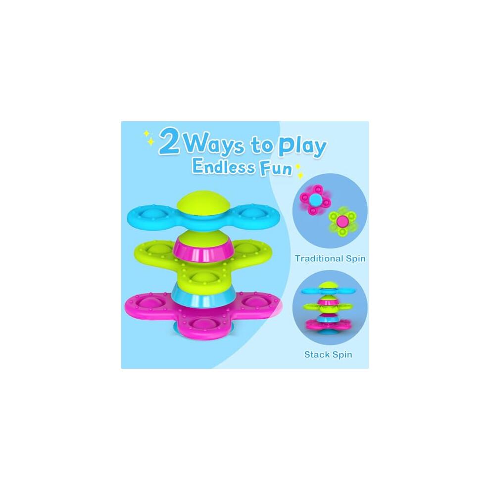 Guibola Saugnapf Spinner Spielzeug, 3 Stück Starke Saugnäpfe Spinner für Babys mit Silikon Baby Badewannenspielzeug Fidget Spinner Spielzeug Sensorisches Spielzeug für