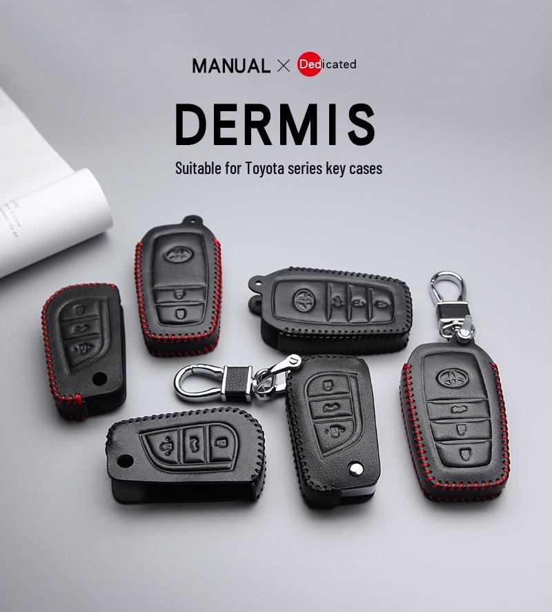 Leather Car Key Cover for 2017 Toyota Models: Corolla, Camry, Crown, Levin, Reiz, RAV4, Highlander