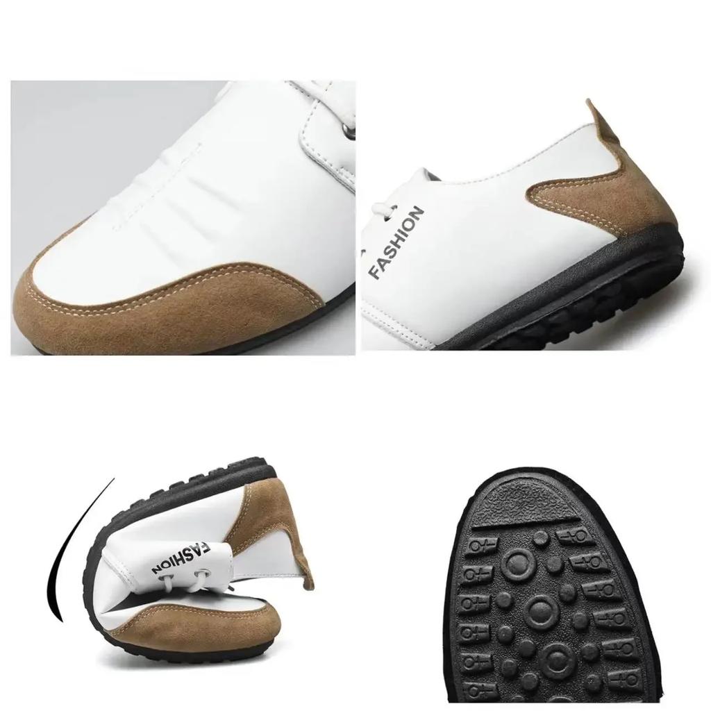 Flache Herrenschuhe Freizeit Lederschuhe für Herren Weiße Schuhe Sommertrend Atmungsaktive weiche Casual Sneakers Britische Erbsenschuhe
