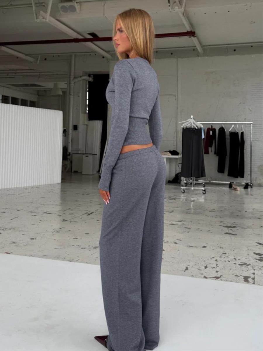 2026 Early Spring Slim Fit Cross-Stitch Knit Cardigan & Trousers Set M темно-серого