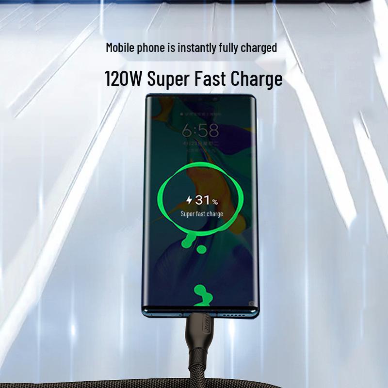 120W Type-C Fast Charging Cable, 6A Flash Compatible with Huawei, Honor, Vivo, Oppo