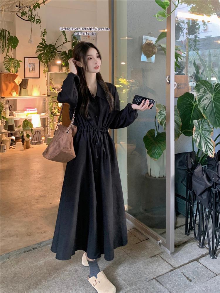 2026 Spring French Minimalist A-Line Long Sleeve Waist-Cinching Dress - Women's Elegant Slimming Design