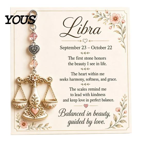 Zodiac Sign Bag Charm 12 Keychain with Keepsake Card, Star Card Pendant, Backpack Handbag Purse Charm, Inspirational Gift for Men Women Heart