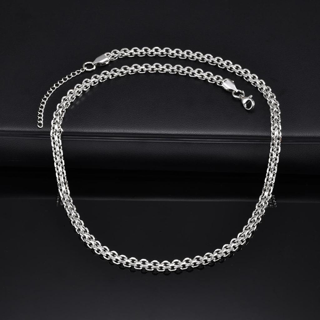 Xiaomi Vnox Waterproof Two Rows Stainless Steel Rolo Links Necklaces, Adjustable Silver Color Metal Links Collar Minimalist Jewelry