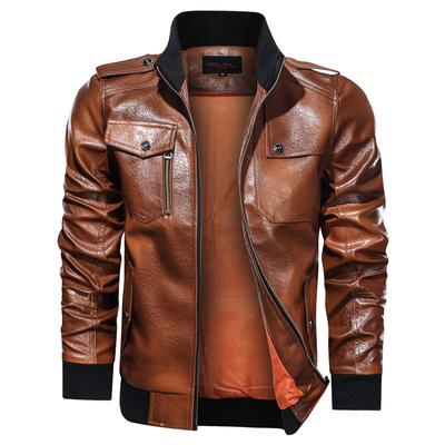 New Casual Men's PU Leather Jacket Autumn Stand Collar Large Size Leather Jacket Fashion Jacket for Men