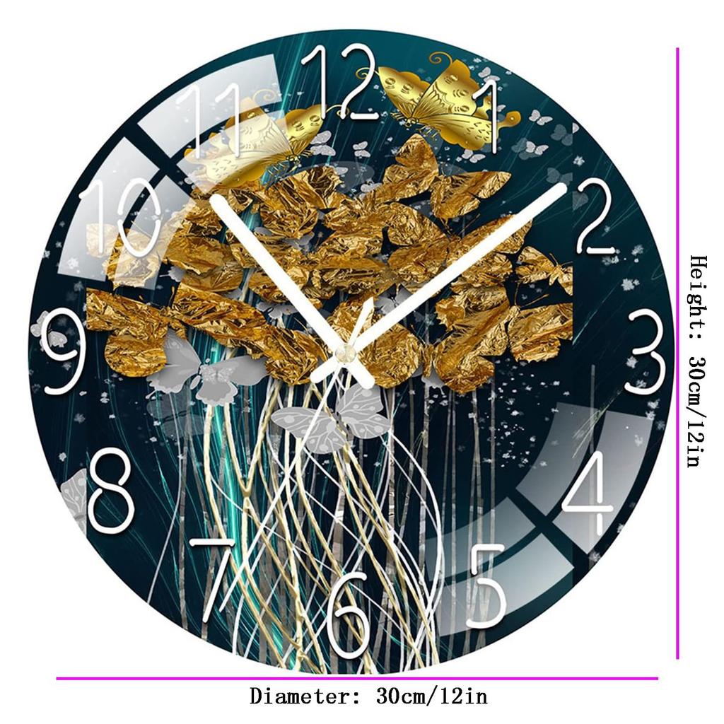 Digital Wall Clock with Low Noise, 30cm/12inch Golden Butterfly Wall Clock Quartz Clock Quiet Silent Simple Clock for Home Decor Children Room