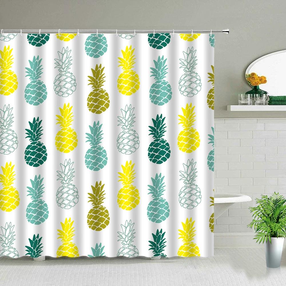 Nordic Style Pineapple Art Shower Curtains Waterproof Bathroom Curtain Polyester Fabric Bath Bathtub Decor With Hooks Washable
