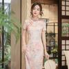 1011 national style summer and autumn new cheongsam dress satin dress retro slim banquet double-layer performance clothes