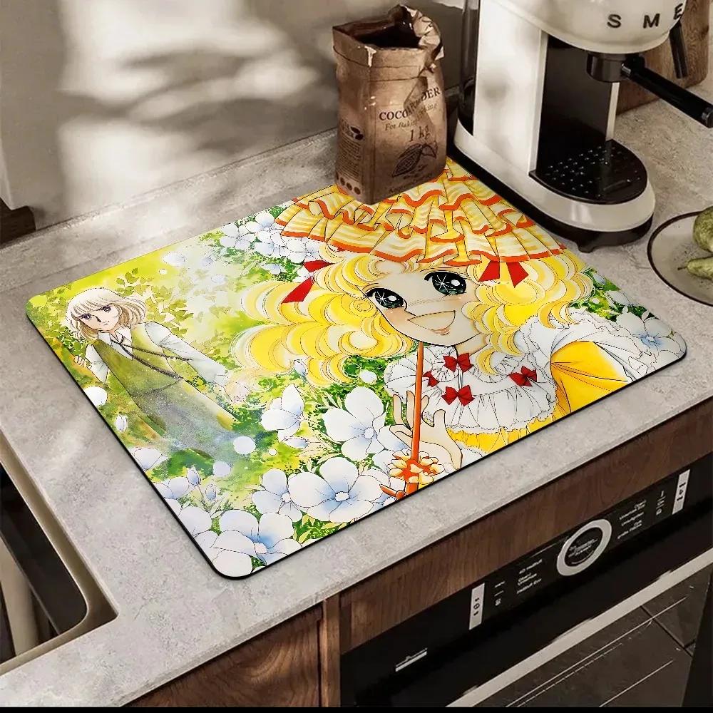 Cartoon Women's Candy Candy Printed Dish Drying Mat Super Absorbent Coffee Drain Pad Tableware Quick Dry Rug Kitchen Dinnerware