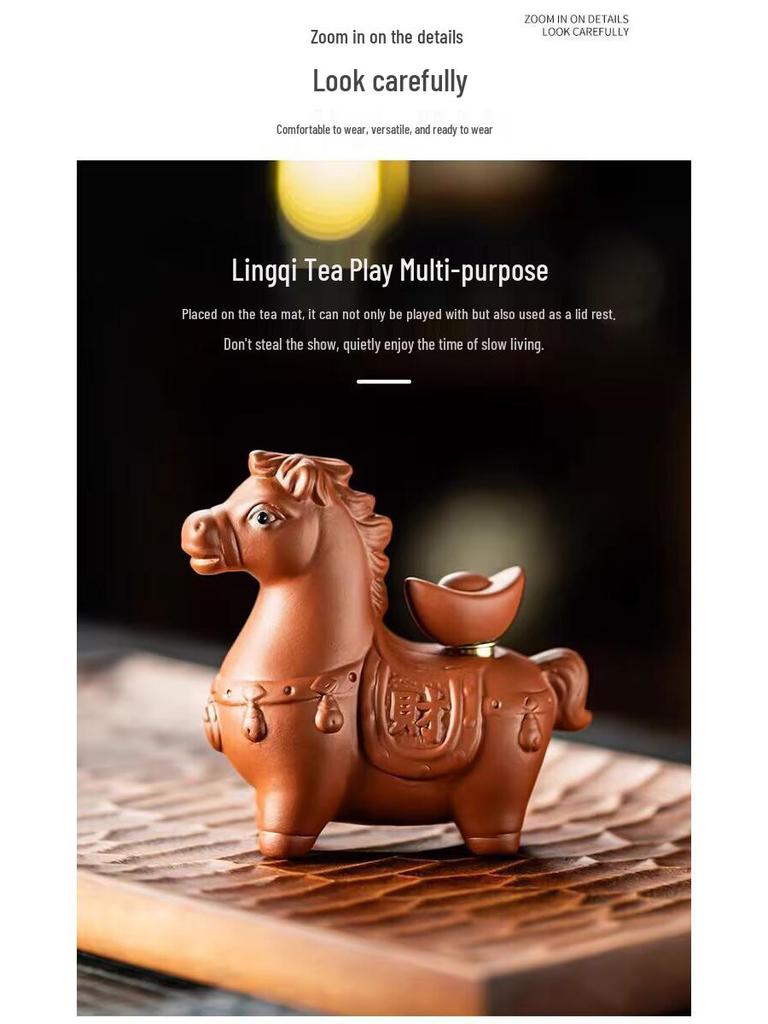 Handmade Purple Clay Zodiac Horse Tea Pet Ornament for Tea Ceremony Decoration