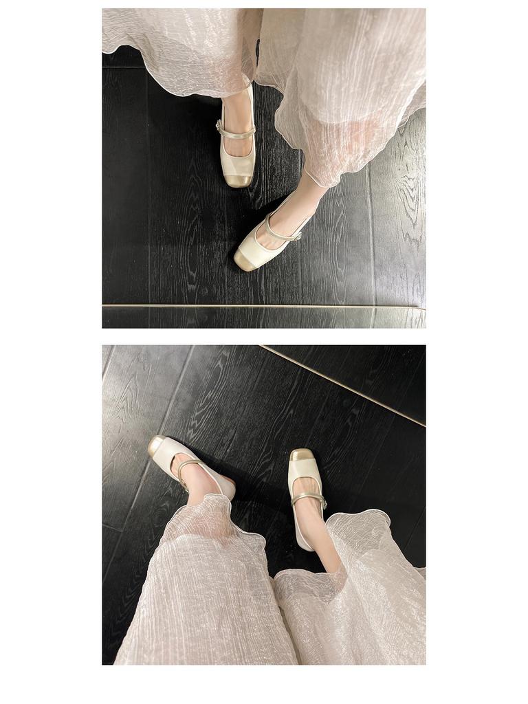 Gold Square Toe Mary Janes - Sheepskin, Hidden 6cm Heel, Size 32, Color Block, Soft Sole