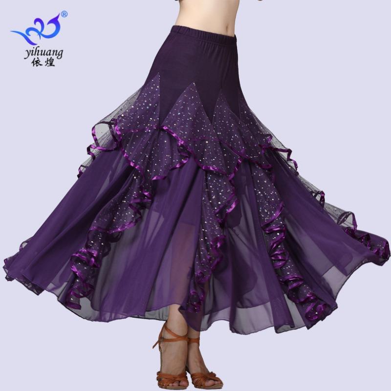 Ballroom Dance Skirt Sequined Long Skirt Modern Dance Skirt Ballroom Dance Swing Skirt Practice Clothes Stage Performance Clothes