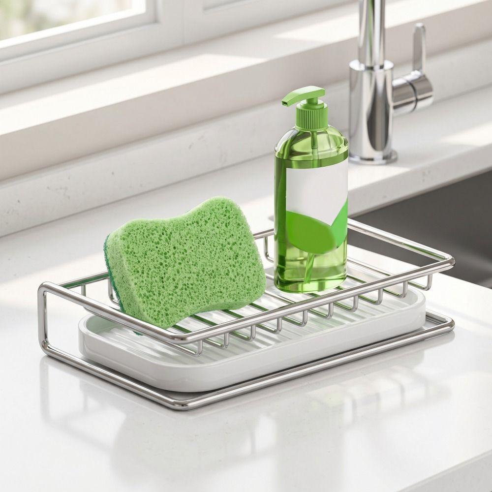 Rust-resistant Soap Rack with Drainage Tray Space Saving Soap Holder Sink Drain Rack  Bathroom
