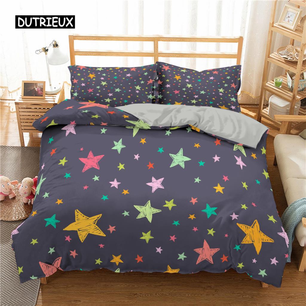 Star Single Double Twin Queen Bedding Set 2/3pcs Night Sky Polyester Bed Cover Kid Duvet Cover Set Dark Blue Galaxy Bedclothes