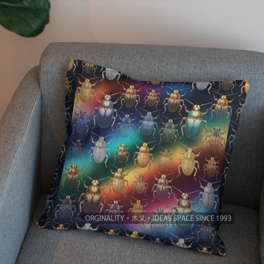 2D Colorful Beetle Pattern Pillow Cover For Home Pattern Cushion Cover Suitable For Sofa Bedroom Car Pillow Cover