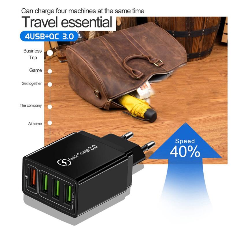 3.1A 4 Portlu AB/ABD Fişi USB Şarj Cihazı Hızlı Şarj QC 3.0 Telefon Şarj Cihazı Şarj Adaptörü için