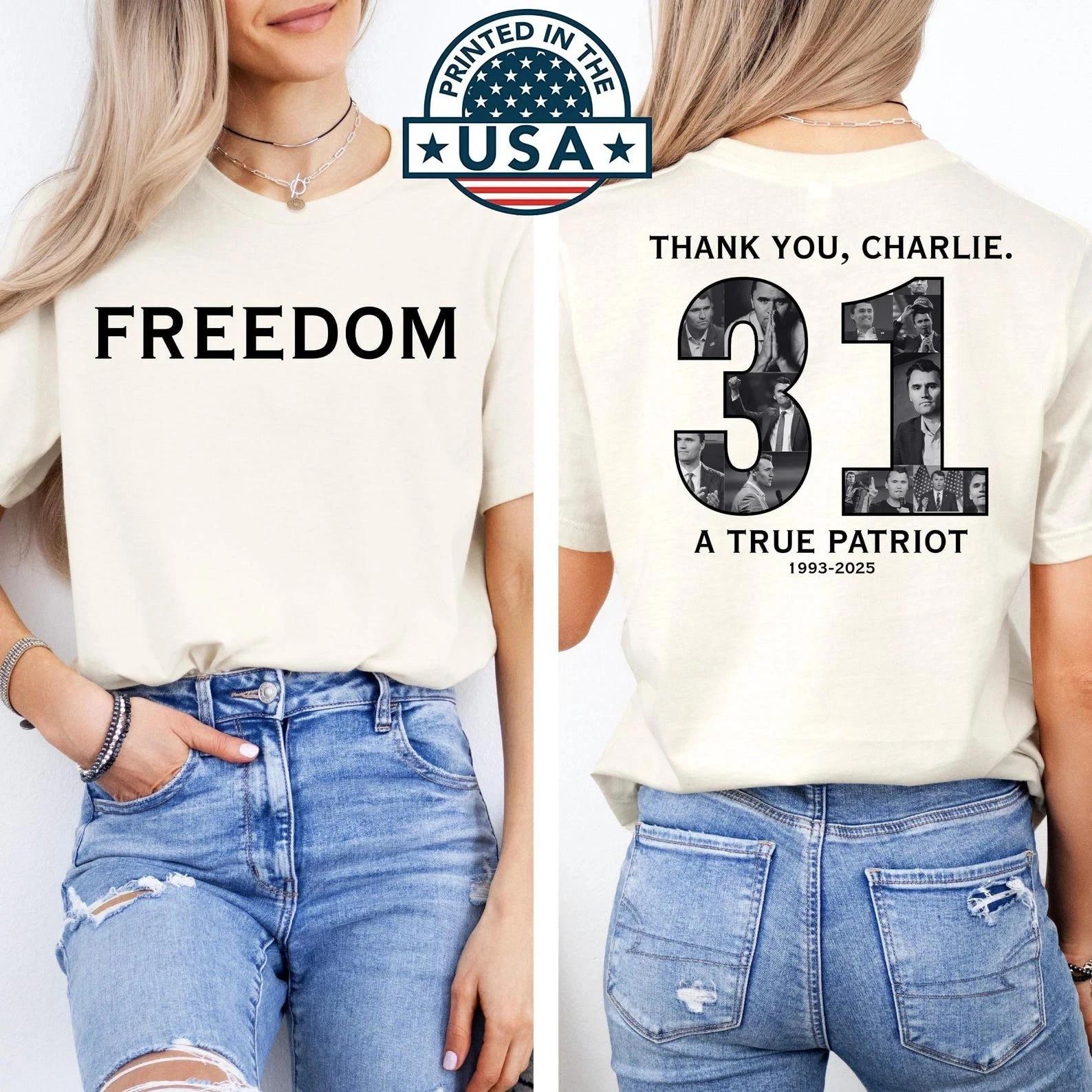 Charlie Kirk Freedom 31 T-Shirt, Justice For Charlie Kirk Shirt FAST SHIP XXXL