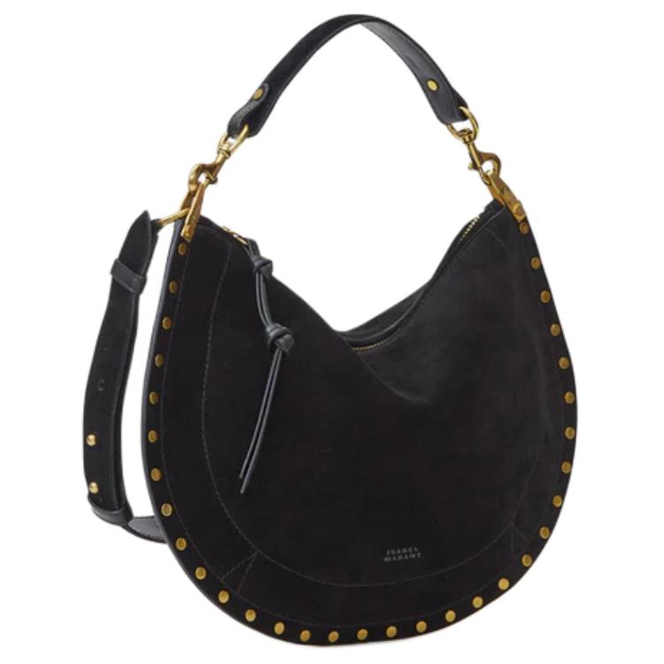 Isabel Marant Oskan Adjustable Detachable Shoulder Strap Studded Suede Calfskin Shoulder Crossbody Handbag Women handbag Black BF0066FAB2C03M01BK