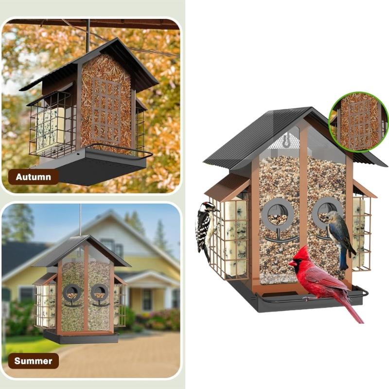 Outdoor Hanging Bird Feeder with Perch Large Capacity Feeding Station for Garden and Yard