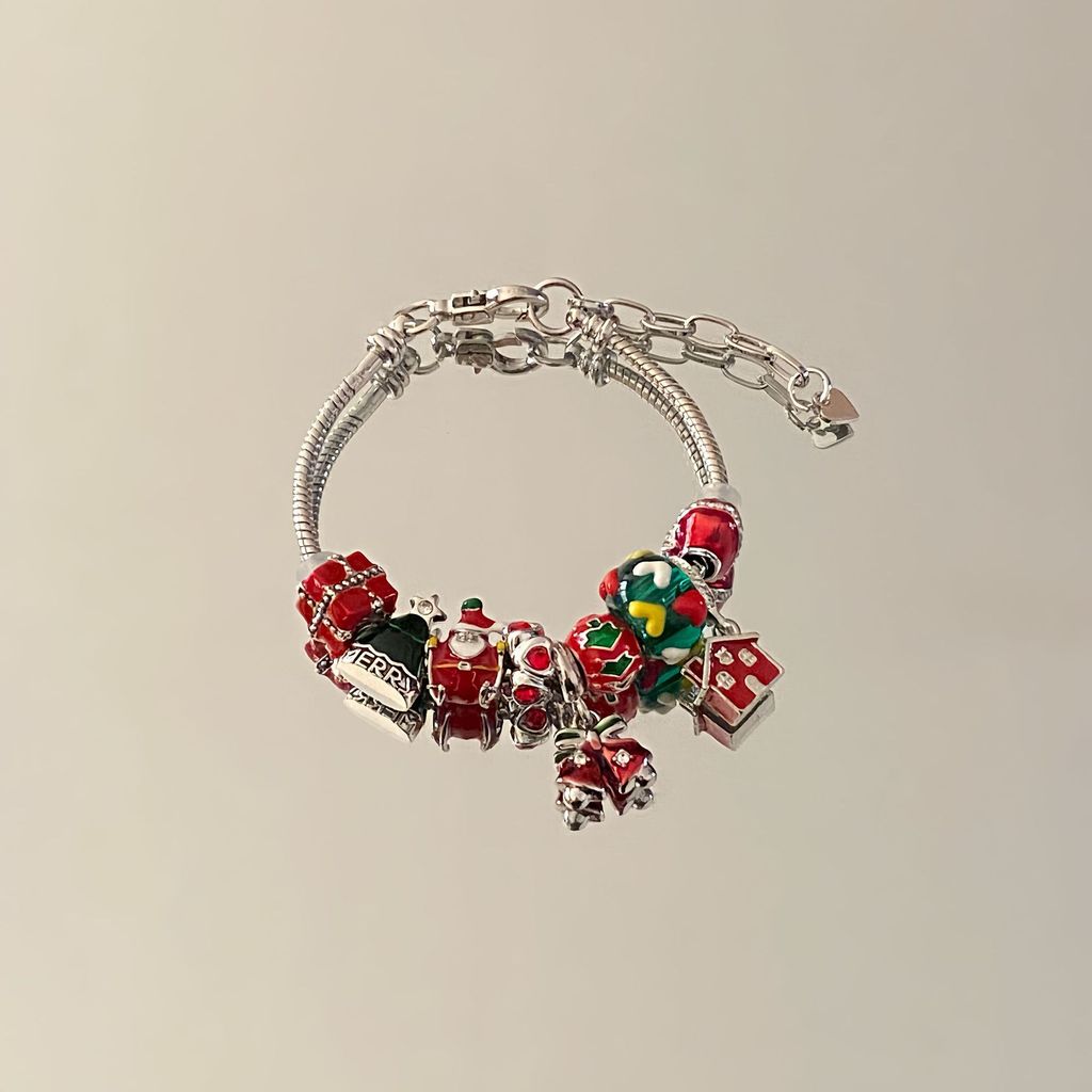 Christmas Diy Beaded Bracelet With Santa Claus Tree Snowflake For Women Gift