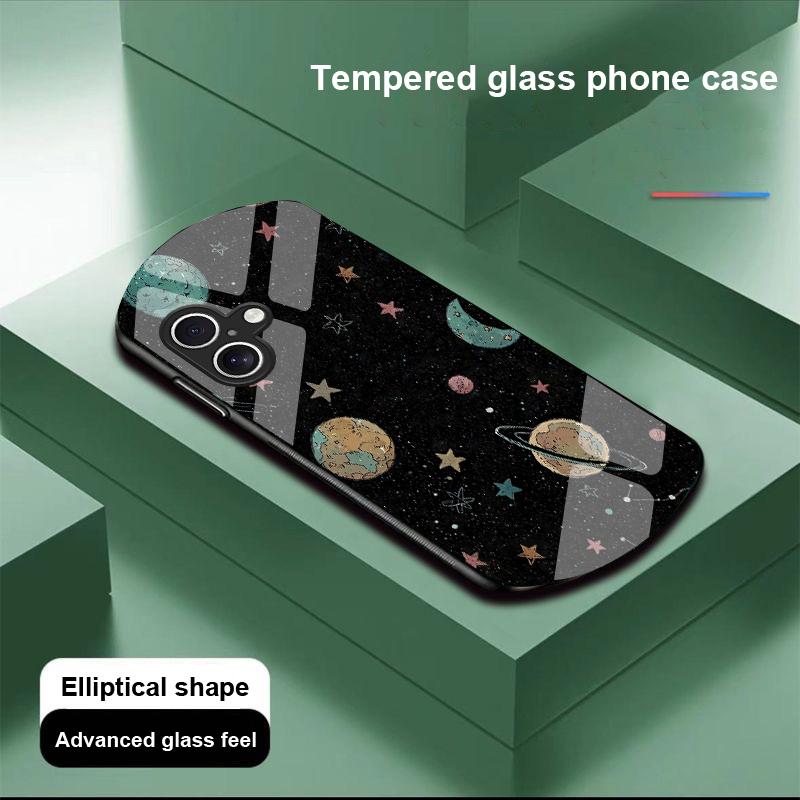 Astronaut Planet For Apple IPhone 16 11 13 15 14 Pro Max 12 Mini 7 8 Plus XR X XS Elliptical Shaped Tempered Glass Phone Case