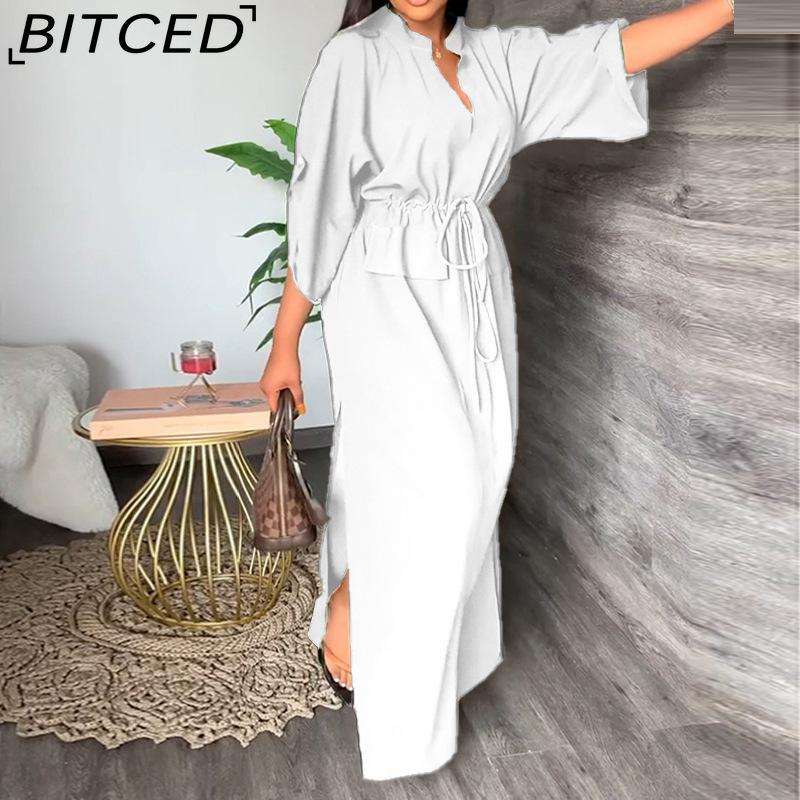 

BITCED Spring Women s Collection: Elegant and Stylish Solid-Colour Long High-Waisted Dress XXXL белый