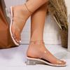 2025 New Transparent PVC High Heel Sandals European American Sexy Square Toe Ankle Strap Clear Crystal Heels Sandals