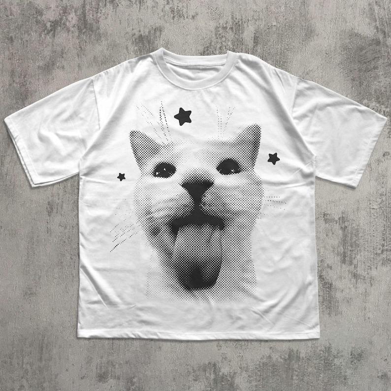 Funny Y2k Silly Cats Print Cotton Tshirt 90s Retro Kitten Vintage Graphic Tee Gift For Cat Lovers Meme Tshirt Men Women Tops