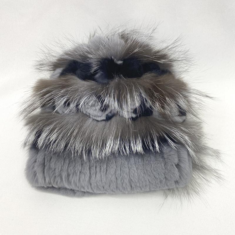 Winter Fur Hats for Women Floral Soft Rabbit Knitted Hats
