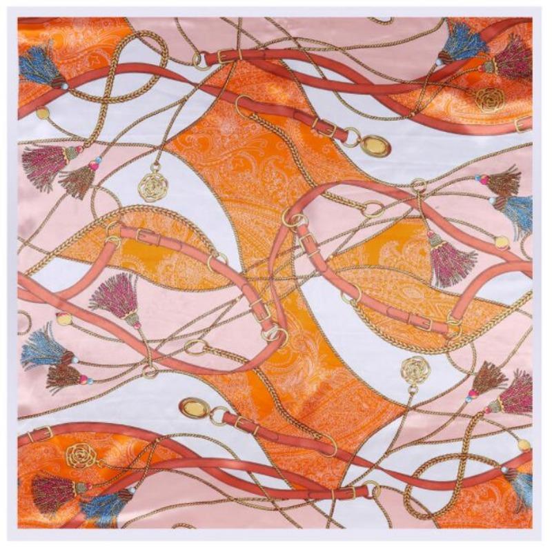 90x90cm Silk Scarf Women Belt and Rope Design Foulard Luxury Brand Neckerchief Square Scarf Female Bandana Office Lady Headband