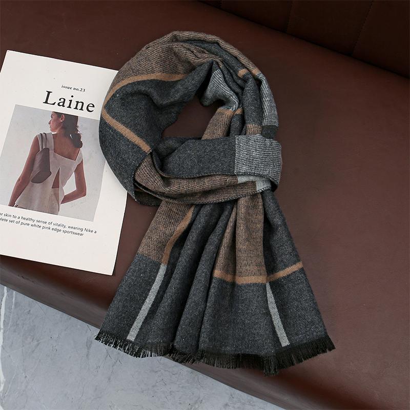 Luxury Winter Man Scarf Plaid Shawl Warm Autumn Cashmere Handkerchief Soft Outdoor Muffler Bufanda Solid Man Scarf