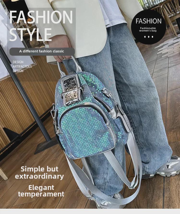 2023 Women's Versatile Western-Style Sequined Backpack – Trendy, Multi-Purpose, Small Size, Broad Strap Messenger Bag