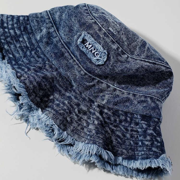 Korean Old Breasted Patch Denim Fisherman Hat Autumn and Winter New Casual Retro Basin Hat Outdoor Travel Bucket Hat