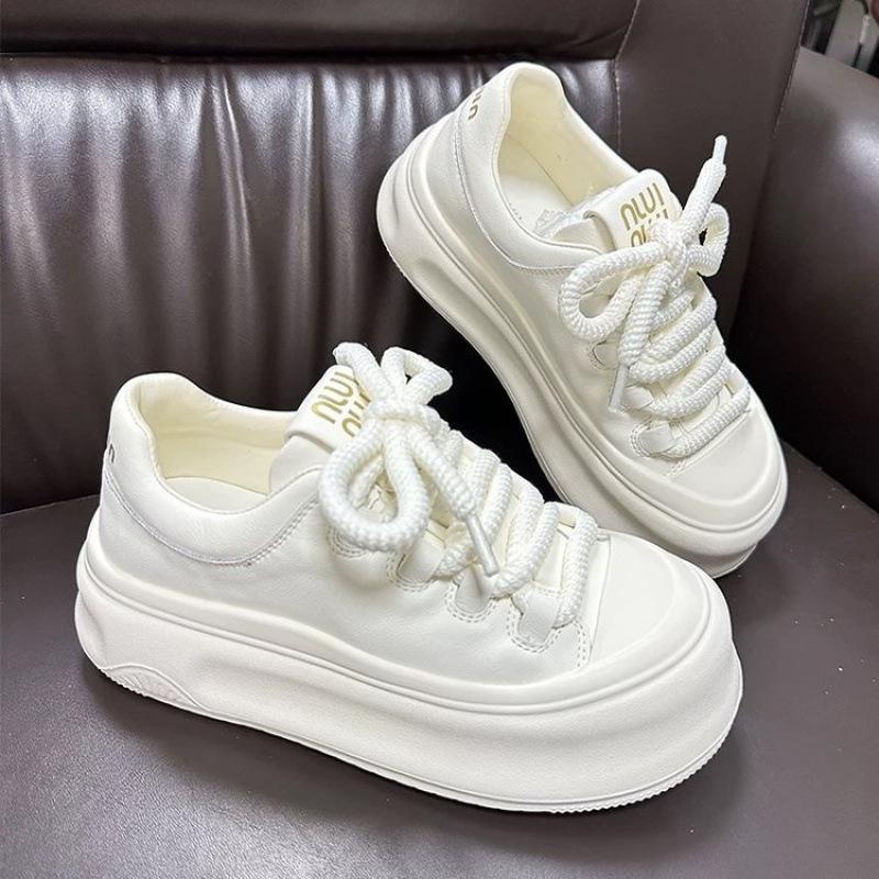 High-value Thick-soled White Shoes for Women's 2025 Autumn New Versatile Popular Big-head Sports Heightening Casual Shoes