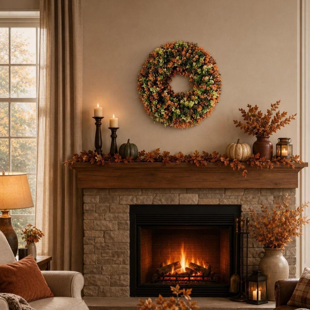 Autumn Eucalyptus Boxwood Wreath for Wall or Front Door Decoration