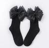 Girls Black Calf Socks Cute Bowknot Pearl Decor Combed Cotton Comfortable Toddler Baby Socks