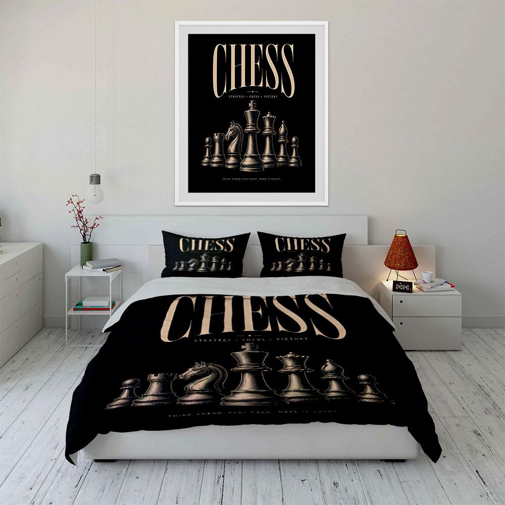 Chess Strategy Art Set Bedding Duvet Cover Set Duvet Cover Pillowcases  (1*Duvet Cover 2*Pillowcases, Without Duvet Insert)