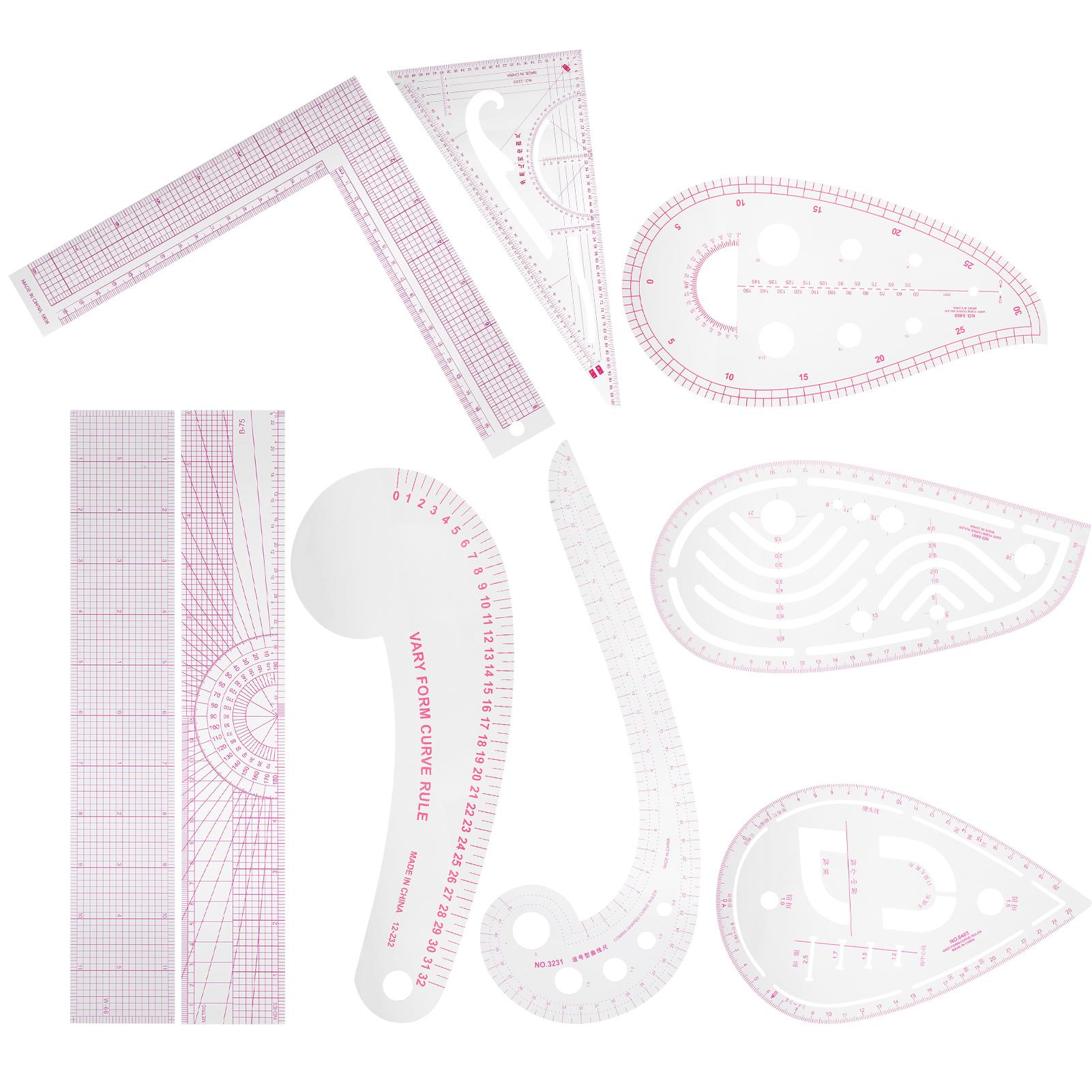 

9 шт. Многоцелевой набор линеек для одежды, режущая кривая, линейка для шитья, портной, чертеж