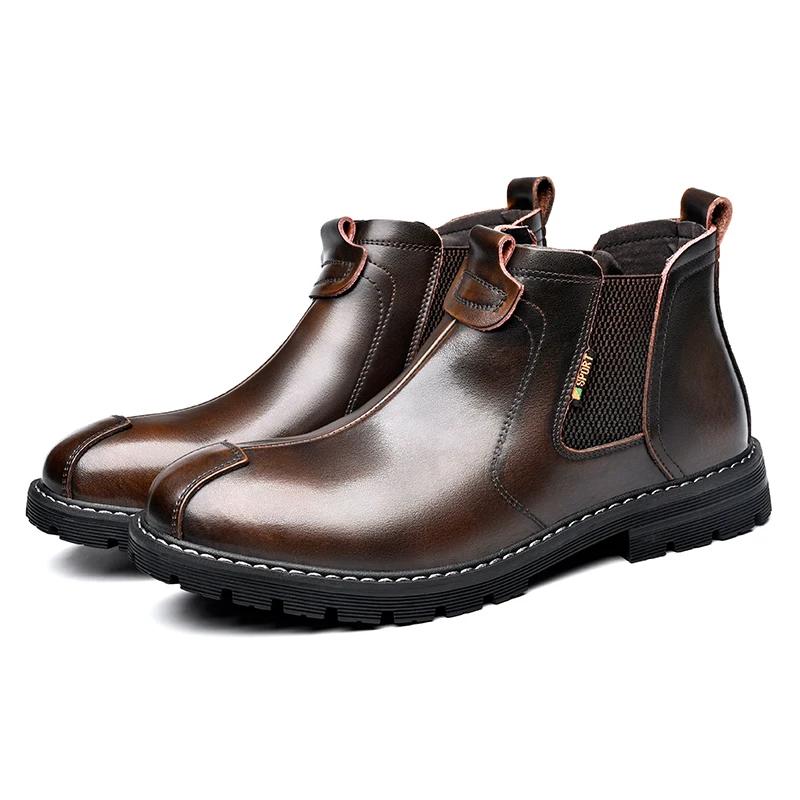 2024 Autumn Winter Black Ankle Boots Men Comfortable Warm Plushed Leather Men's Chelsea Boots Classic Tooling Boots botas hombre