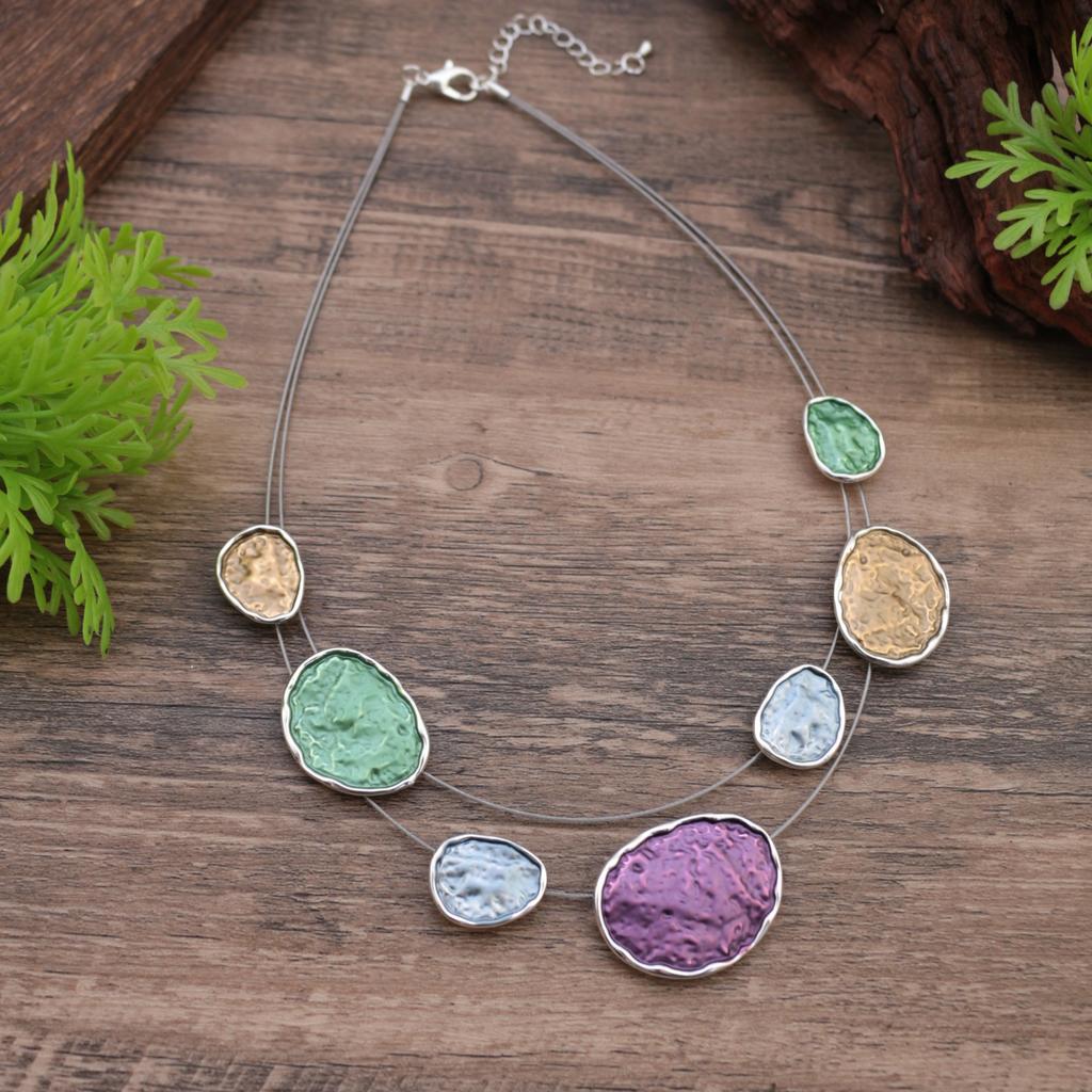 Color Round Irregular Alloy Necklace, Oil Drop Exaggerated Shape Women's Wire Necklace