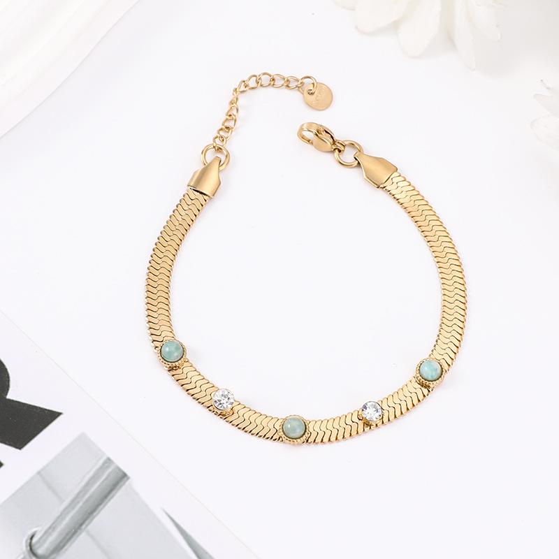 Trendy Elegant Colorful Natural Stone Rhinestone Versatile Stainless Steel Bracelet Jewelry