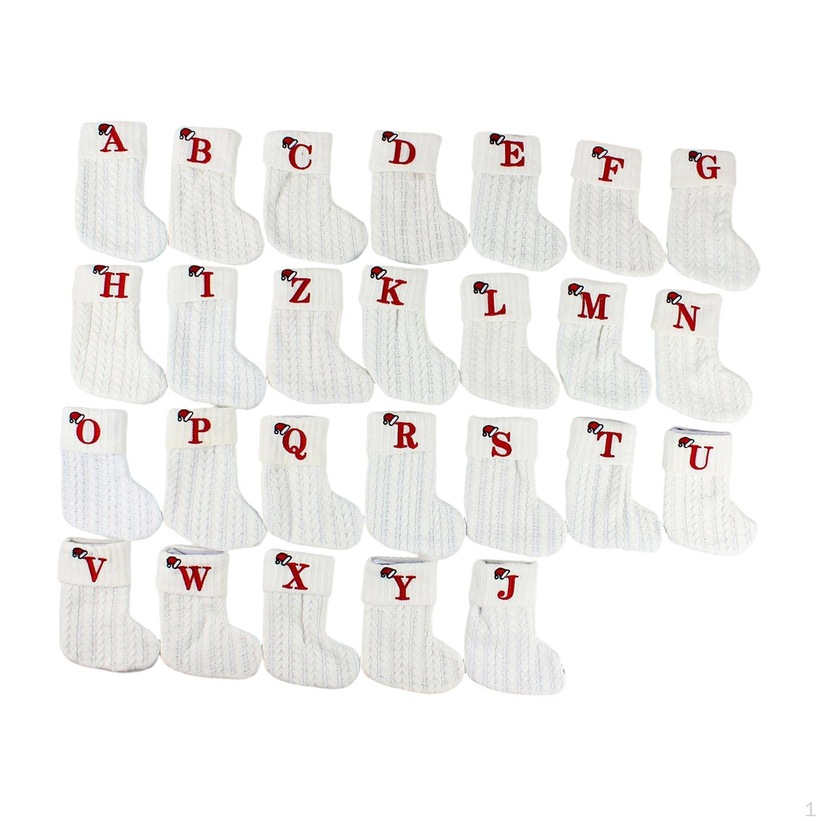 

26 Pieces Christmas Stocking Candy Pouch Decoration Treat Bag Xmas Sock with Initials for Holiday белый