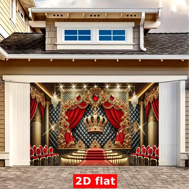 2D Palace King Crown Backdrop Red Curtain Gold Column Royal Photography Background
