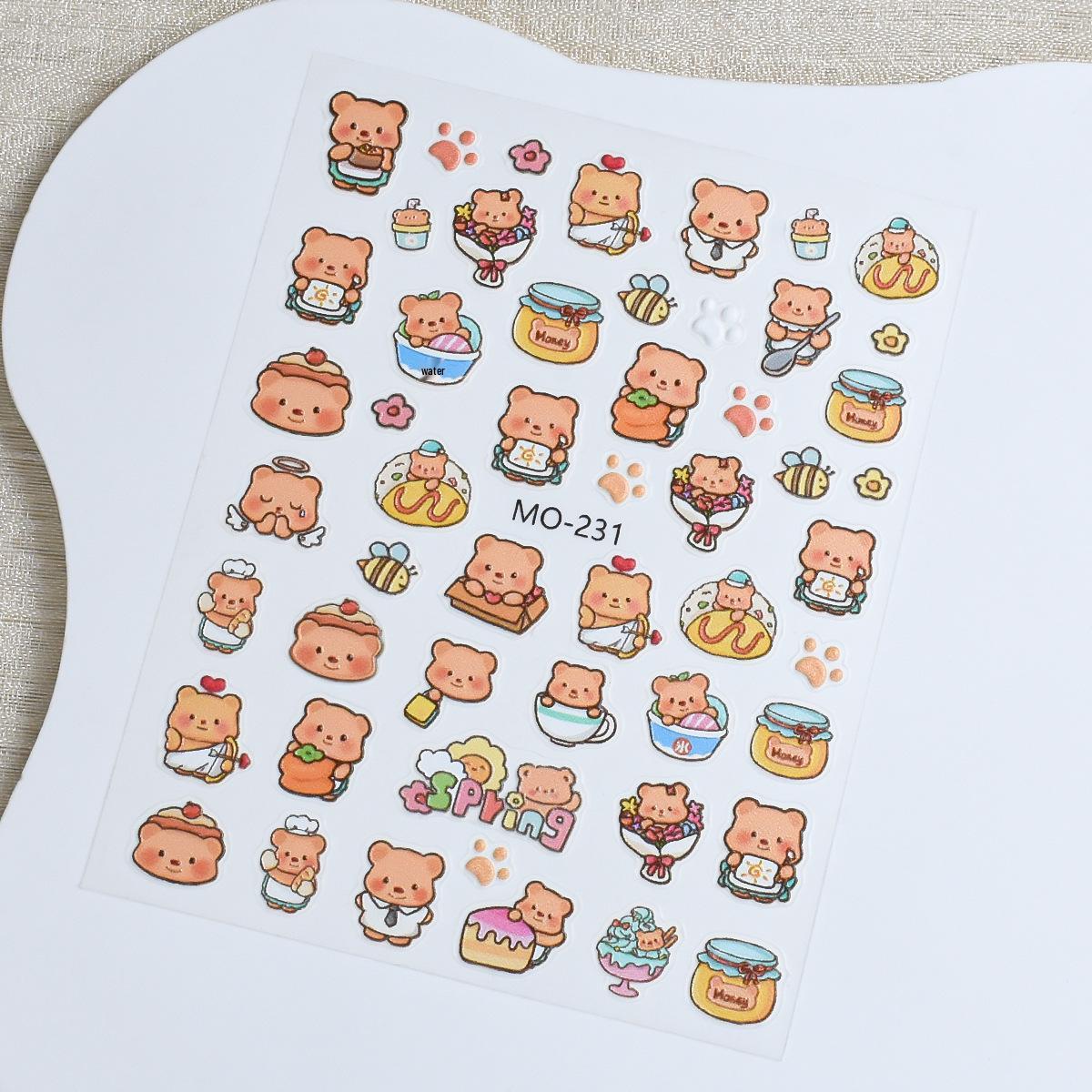 3D Embossed Cute Bear, Tulip, Rabbit & Floral Cartoon Nail Stickers