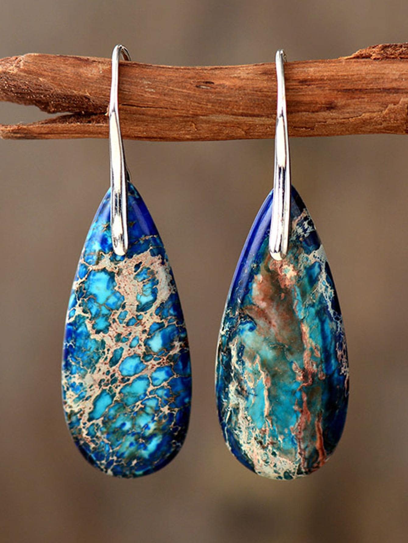 

1pair Bohemian Style Teardrop Emperor Stone Earrings