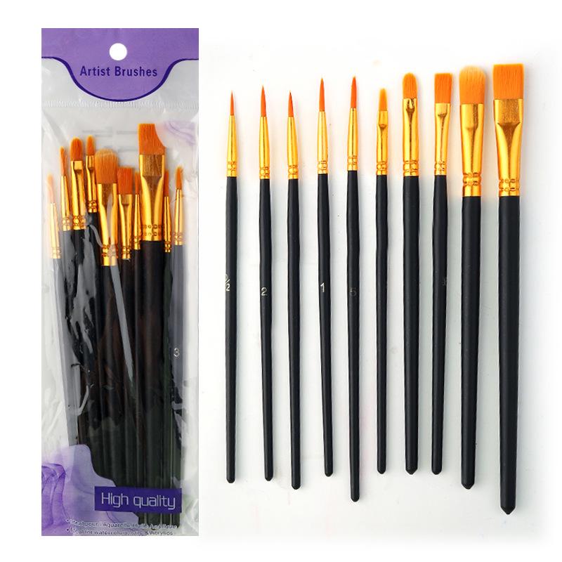 10-Piece Children's Paint Brush Set: Blue Handle Nylon Brushes for Acrylic, Watercolor, and Oil Painting
